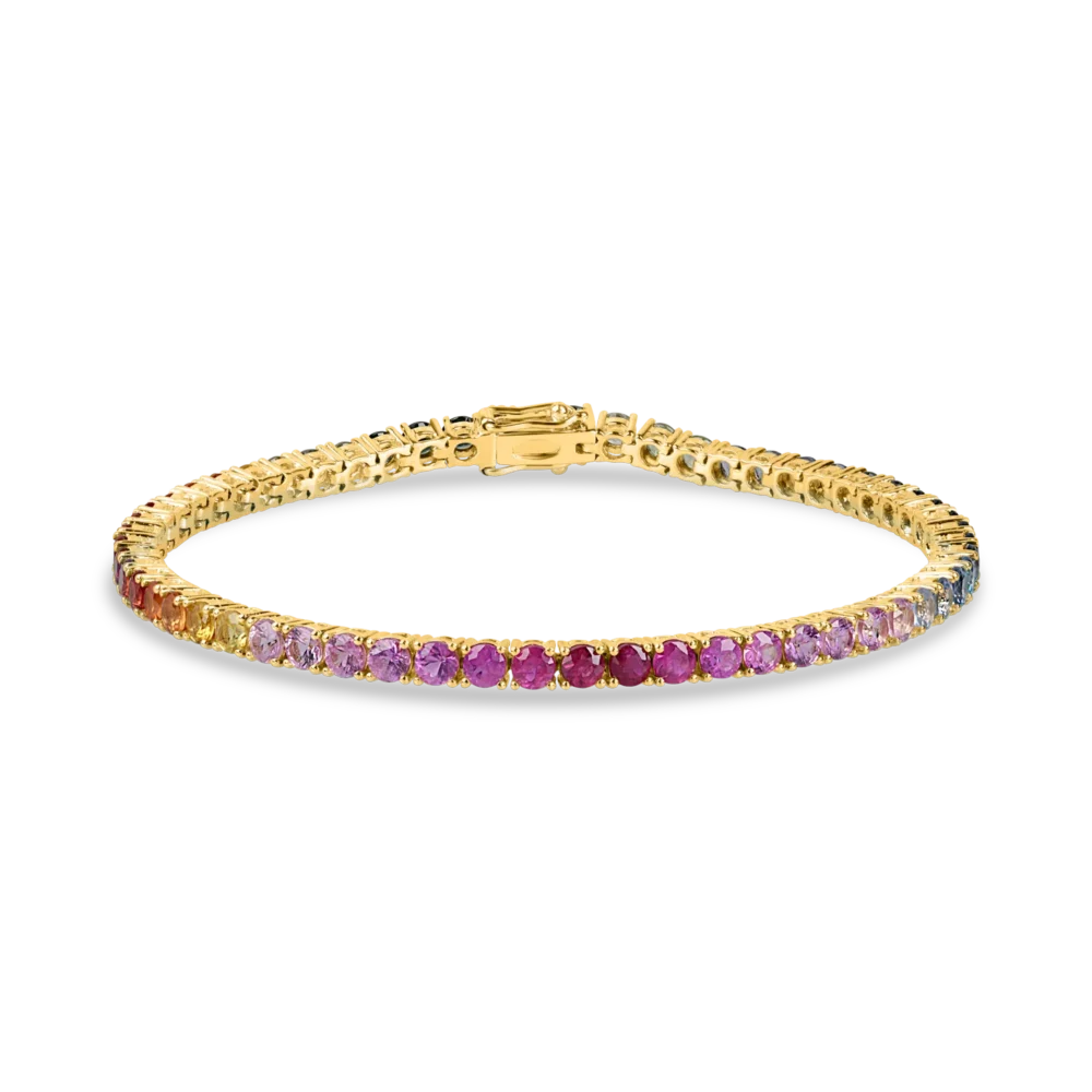 Bratara tennis din aur galben cu safire multicolore de 7.2ct