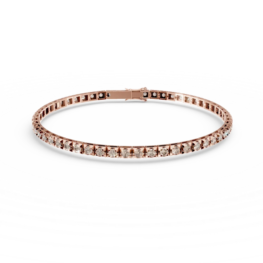 Bratara tennis din aur roz cu diamante maro de 3.2ct