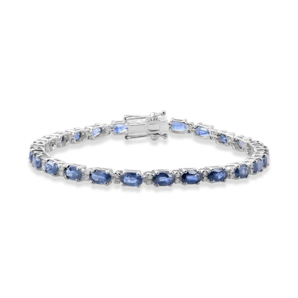 Bratara tennis din aur alb cu safire ovale de 8.1ct si diamante de 0.23ct