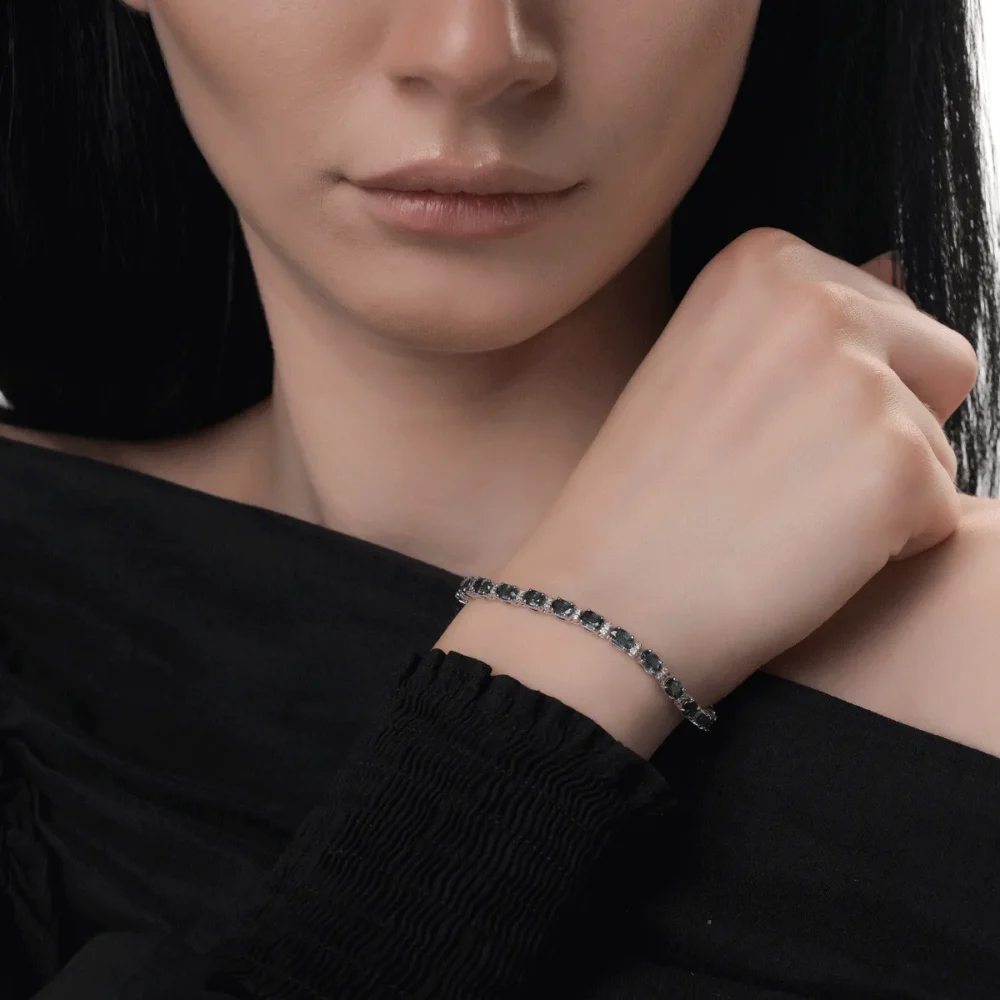 Bratara tennis din aur alb cu safire ovale de 8.1ct si diamante de 0.23ct - imagine 2