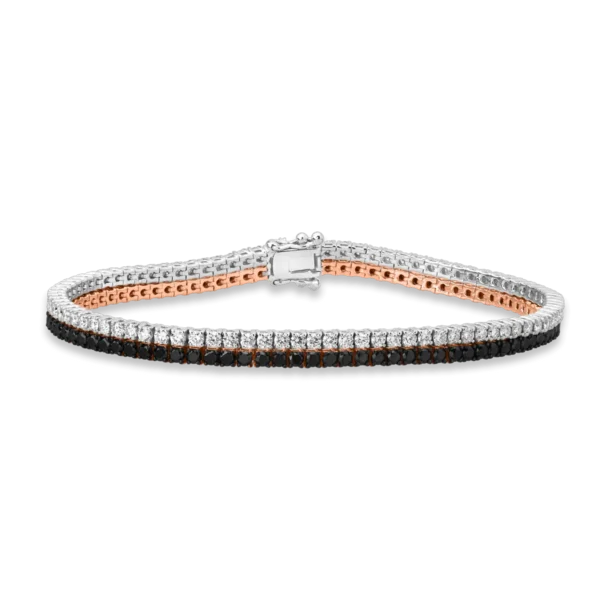 Bratara tennis din aur alb-roz cu diamante negre de 2.61ct si diamante transparente de 2.19ct