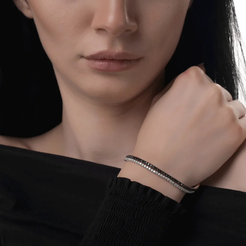 Bratara tennis din aur alb-roz cu diamante negre de 2.61ct si diamante transparente de 2.19ct - imagine 2