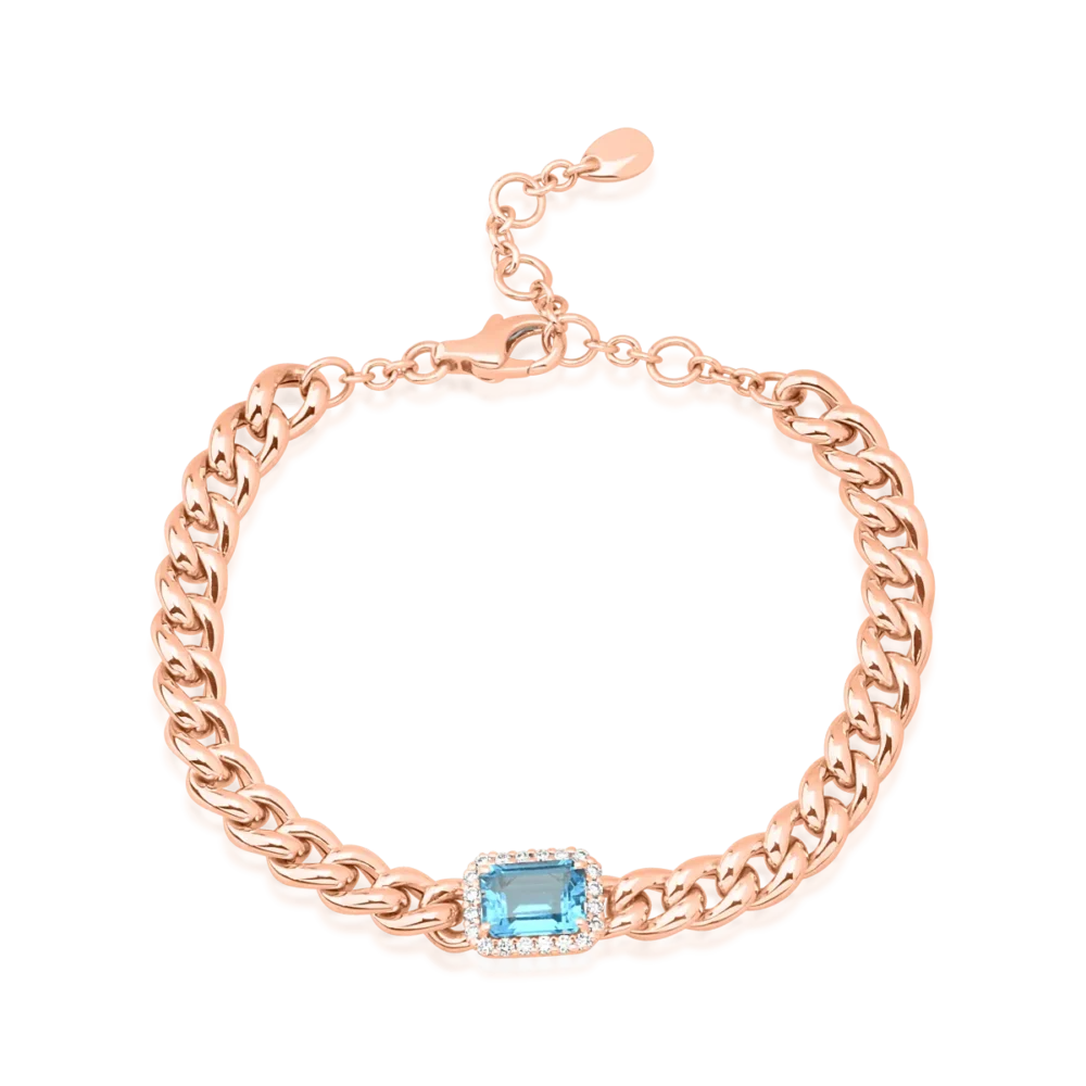 Bratara din aur roz cu topaz albastru rectangular de 1.92ct si diamante de 0.21ct