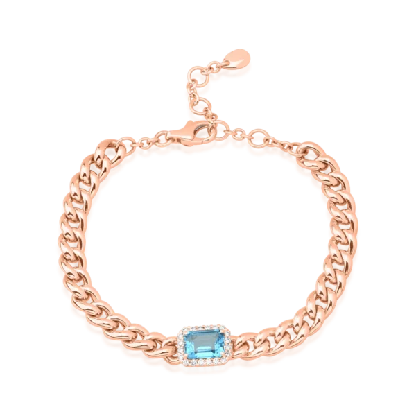Bratara din aur roz cu topaz albastru rectangular de 1.92ct si diamante de 0.21ct