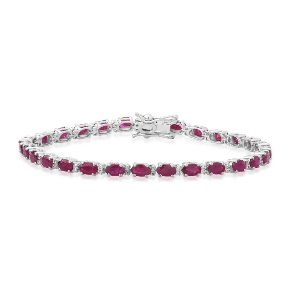 Bratara tennis din aur alb cu rubine ovale de 8.7ct si diamante de 0.2ct