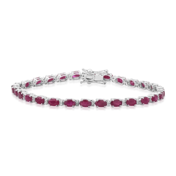 Bratara tennis din aur alb cu rubine ovale de 8.6ct si diamante de 0.2ct