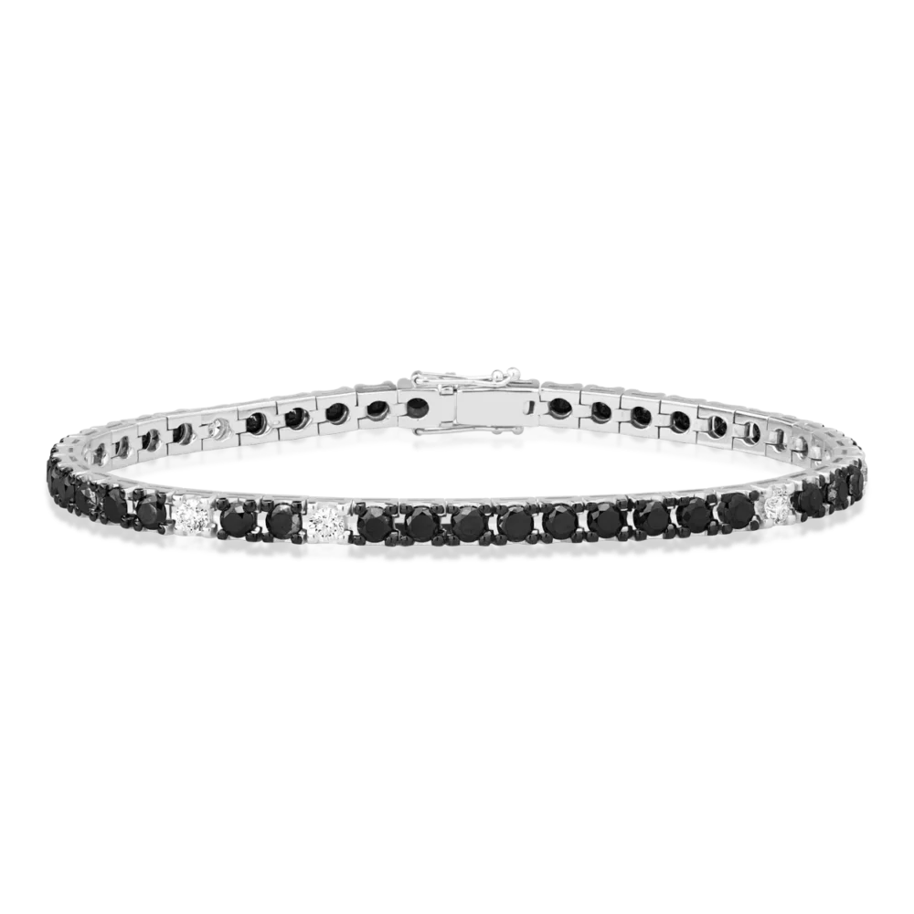 Bratara tennis din aur alb cu diamante negre de 7.7ct si diamante transparente de 0.95ct