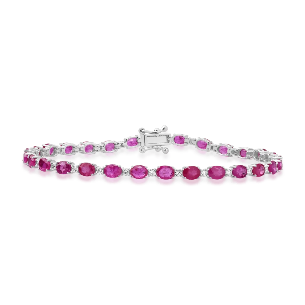 Bratara tennis din aur alb cu rubine ovale de 6.2ct si diamante de 0.64ct