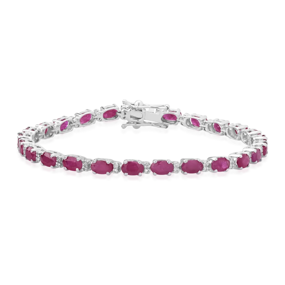 Bratara tennis din aur alb cu rubine ovale de 7.66ct si diamante de 0.23ct
