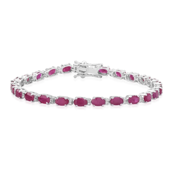Bratara tennis din aur alb cu rubine ovale de 7.66ct si diamante de 0.23ct