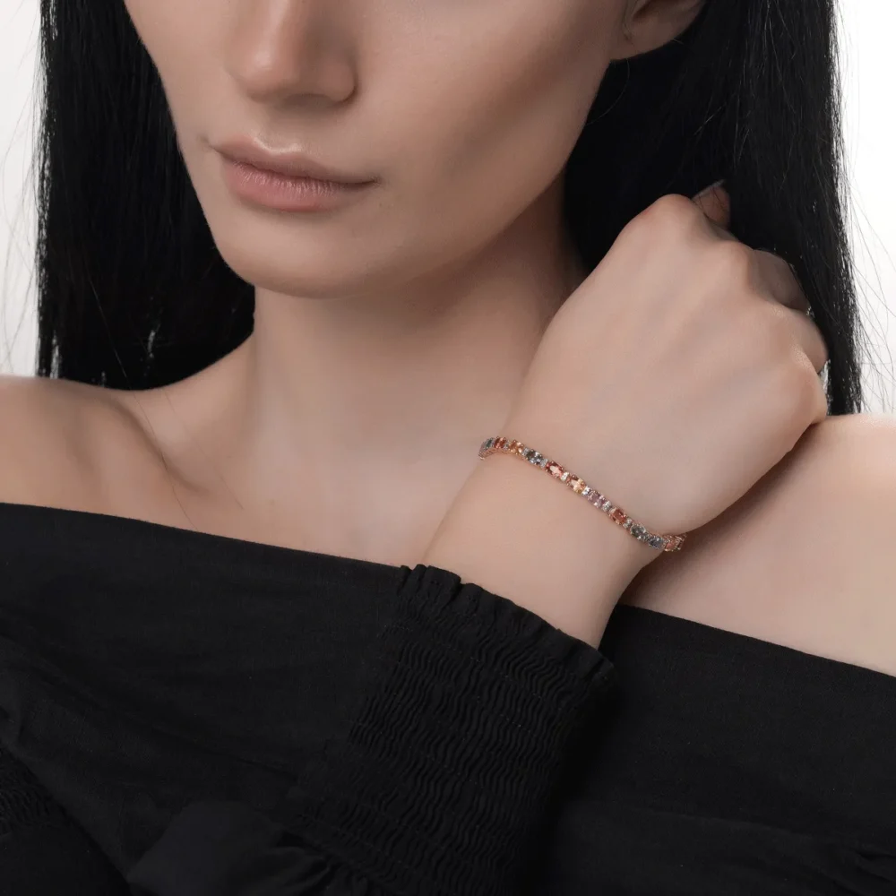 Bratara tennis din aur roz cu safire multicolore ovale de 8ct si diamante de 0.3ct - imagine 2