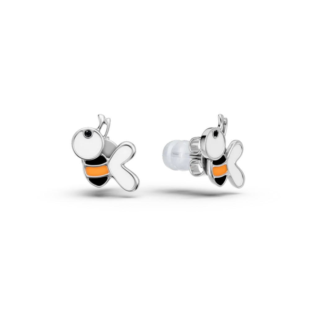 Cercei albinute din aur alb cu diamante negre de 0.005ct pentru copii