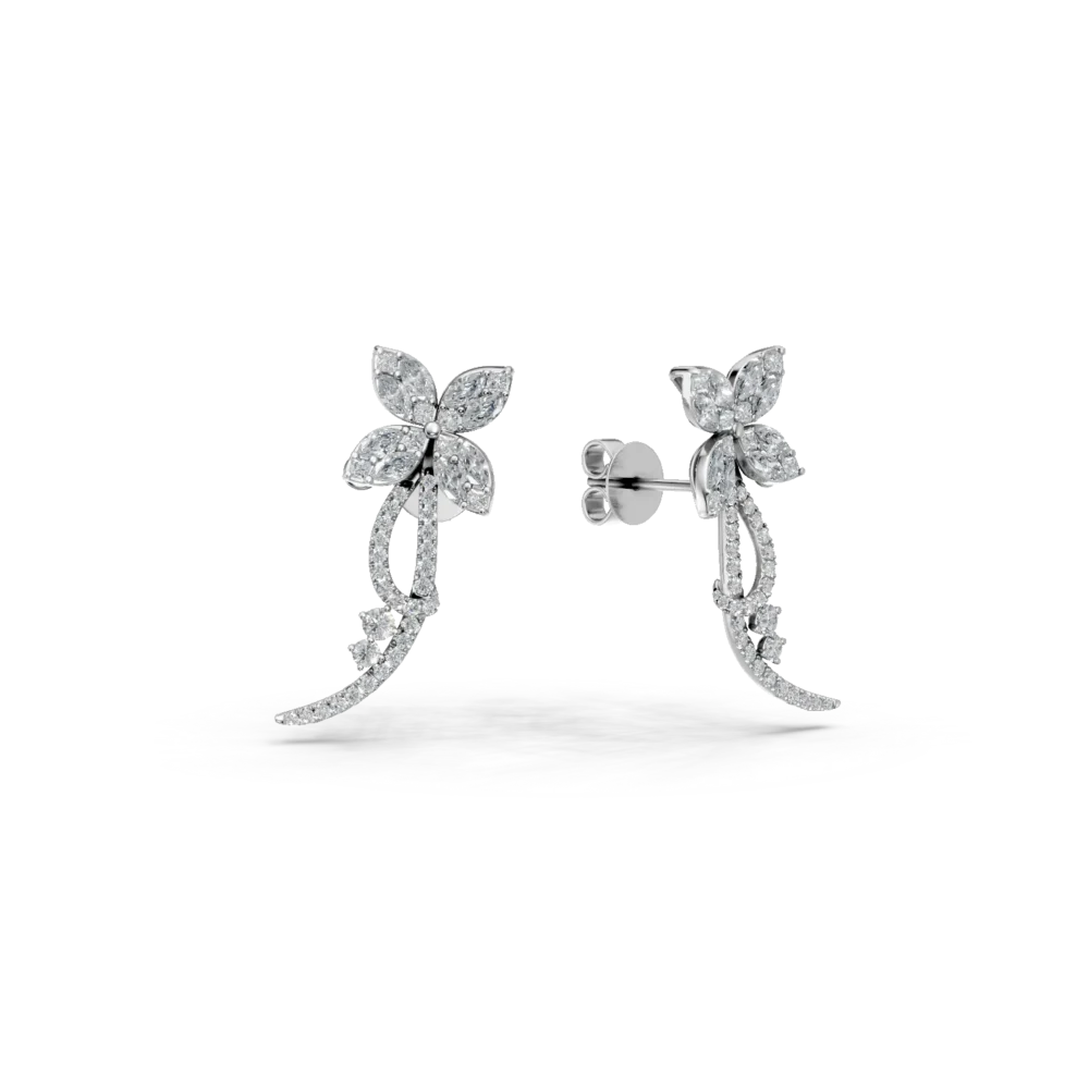 Cercei din aur alb cu diamante marquise, princess si rotunde de 1.63ct