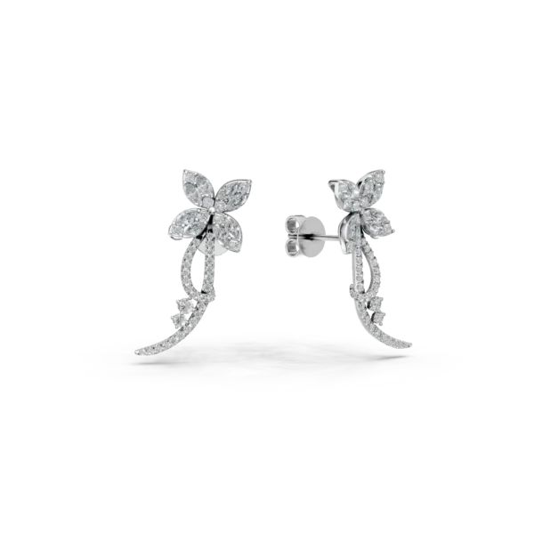 Cercei din aur alb cu diamante marquise, princess si rotunde de 1.63ct