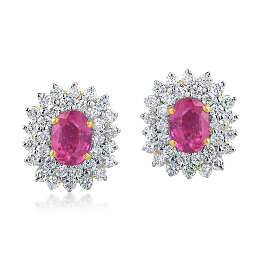 Cercei din aur alb-galben cu rubine ovale si diamante de 3.4ct - imagine 2