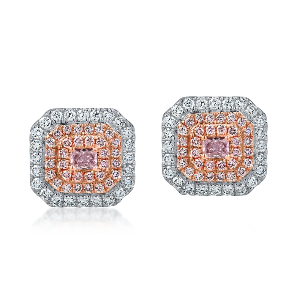 Cercei din aur alb-roz cu diamante roz de 0.62ct si diamante incolore de 0.53ct - imagine 2