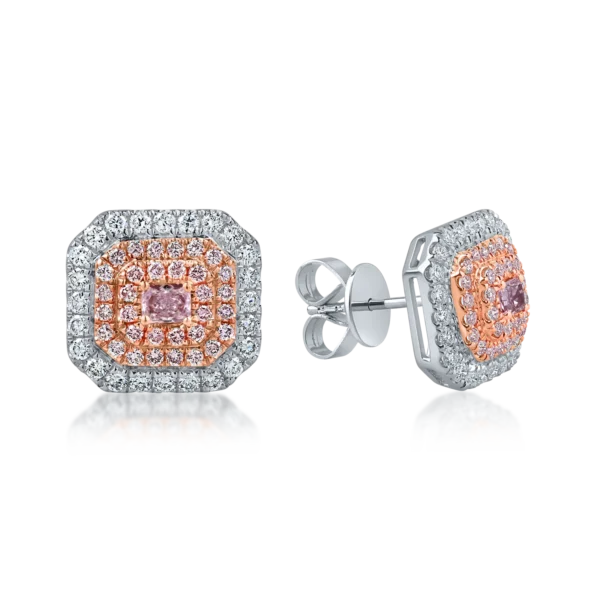 Cercei din aur alb-roz cu diamante roz de 0.62ct si diamante incolore de 0.53ct