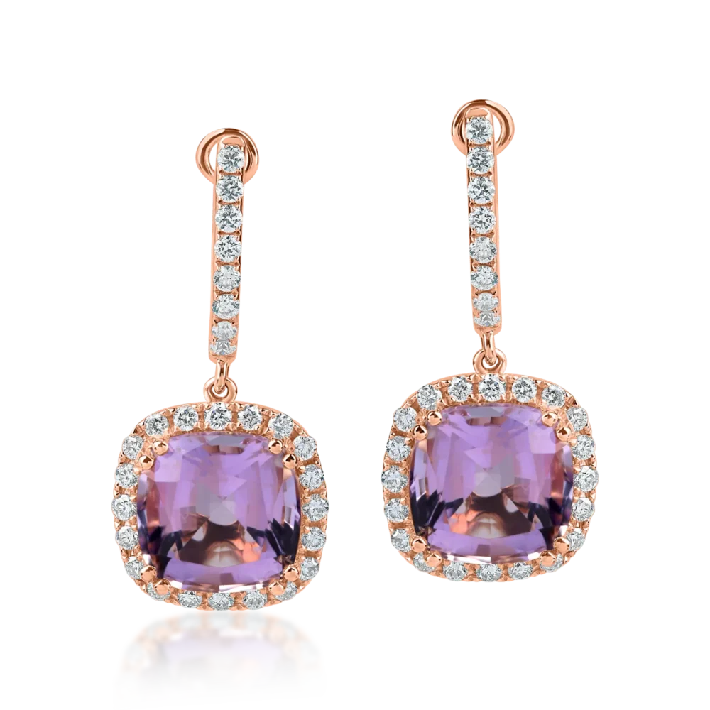 Cercei din aur roz cu ametiste rectangulare si diamante de 5.1ct - imagine 2