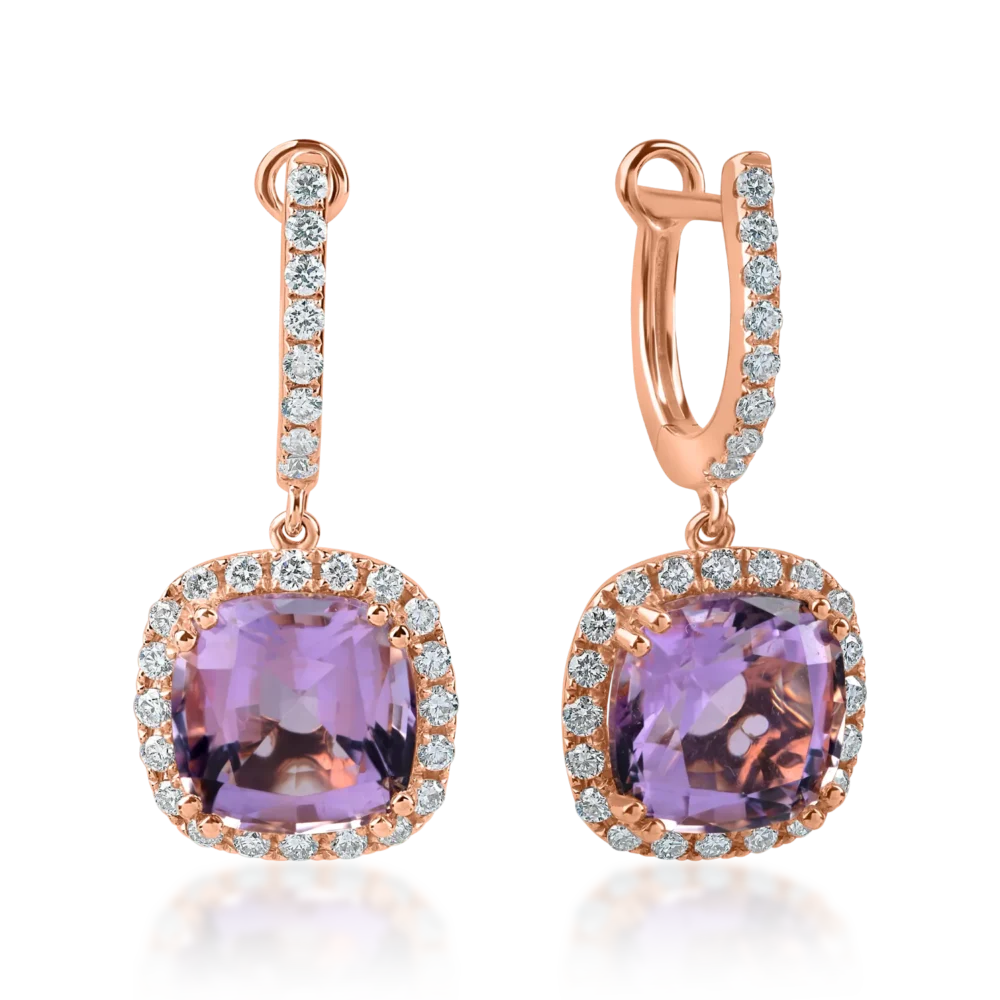 Cercei din aur roz cu ametiste rectangulare si diamante de 5.1ct