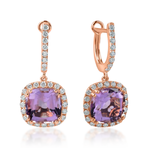 Cercei din aur roz cu ametiste rectangulare si diamante de 5.1ct