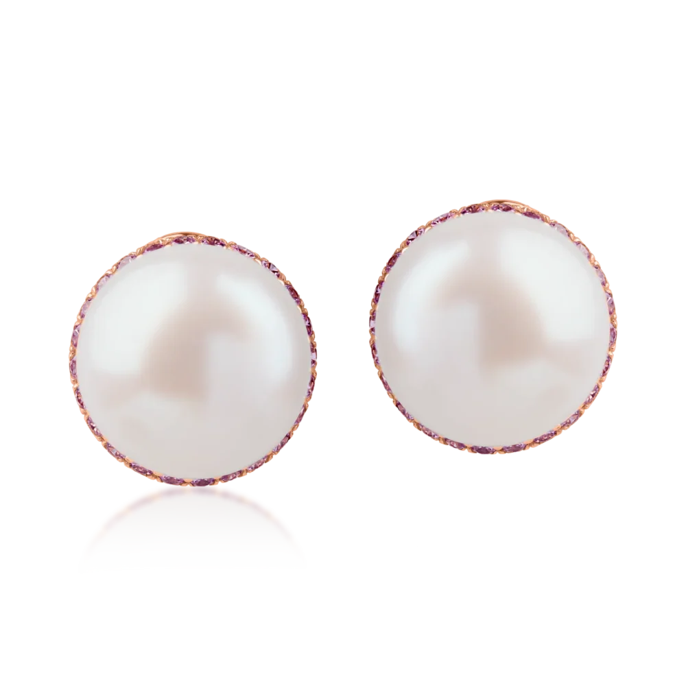 Cercei din aur roz cu perle de cultura si pietre pretioase de 0.8ct - imagine 2