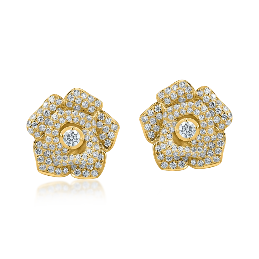 Cercei flori din aur galben cu diamante de 0.8ct - imagine 2
