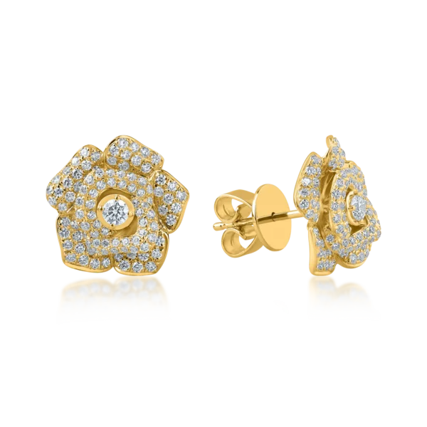 Cercei flori din aur galben cu diamante de 0.8ct