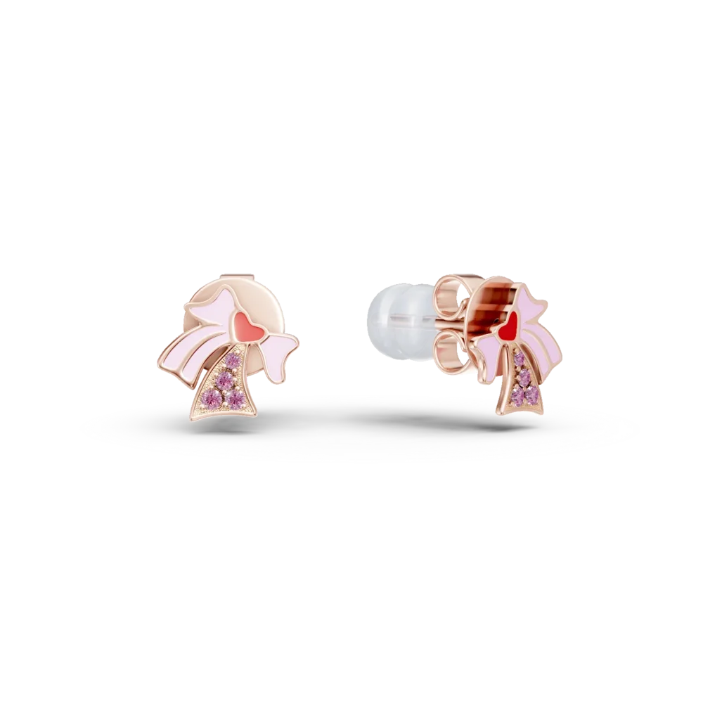 Cercei fundite din aur roz cu safire roz de 0.05ct pentru copii