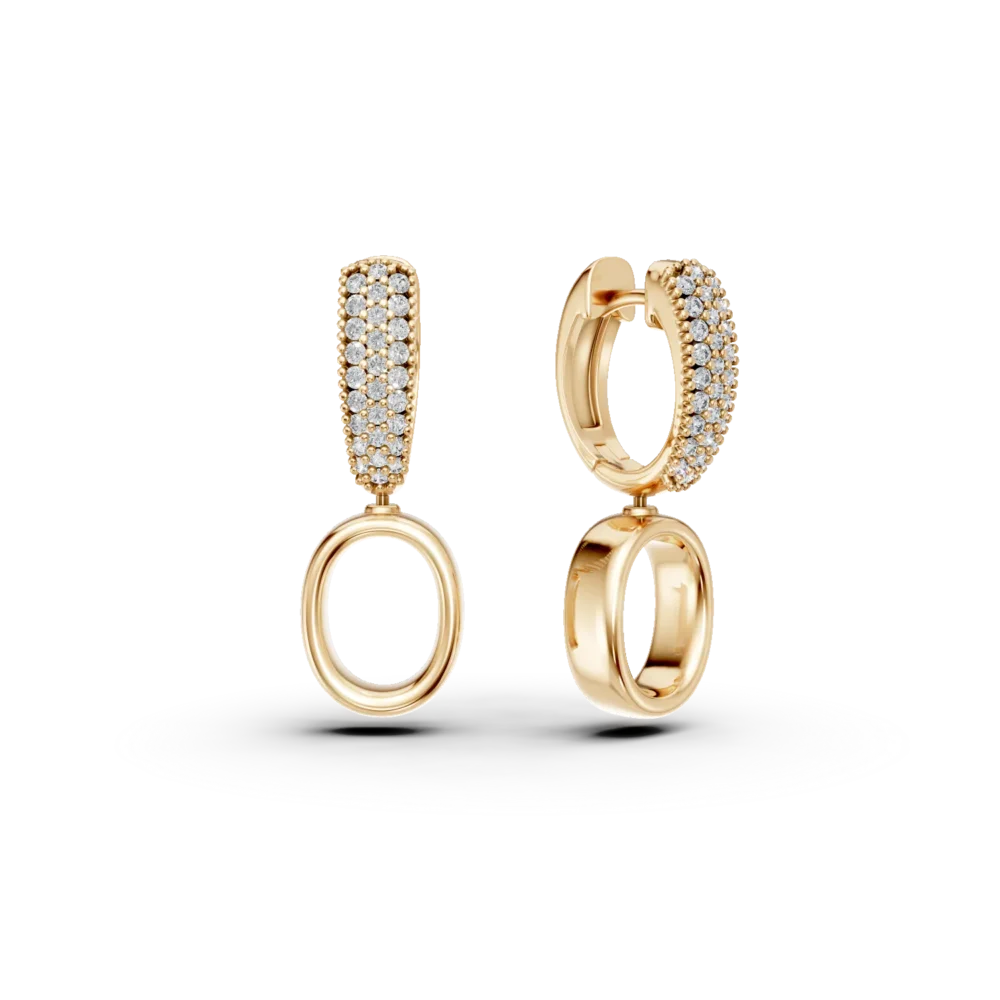 Cercei geometrici din aur galben cu zirconii