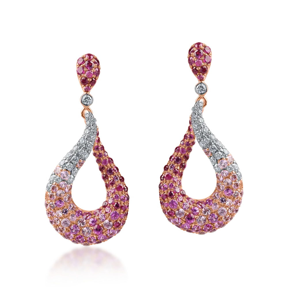 Cercei geometrici din aur roz cu pietre pretioase de 2.4ct - imagine 2