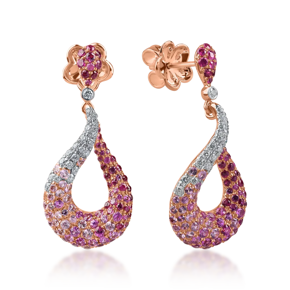 Cercei geometrici din aur roz cu pietre pretioase de 2.4ct