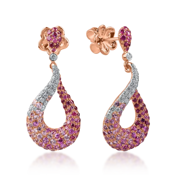 Cercei geometrici din aur roz cu pietre pretioase de 2.4ct