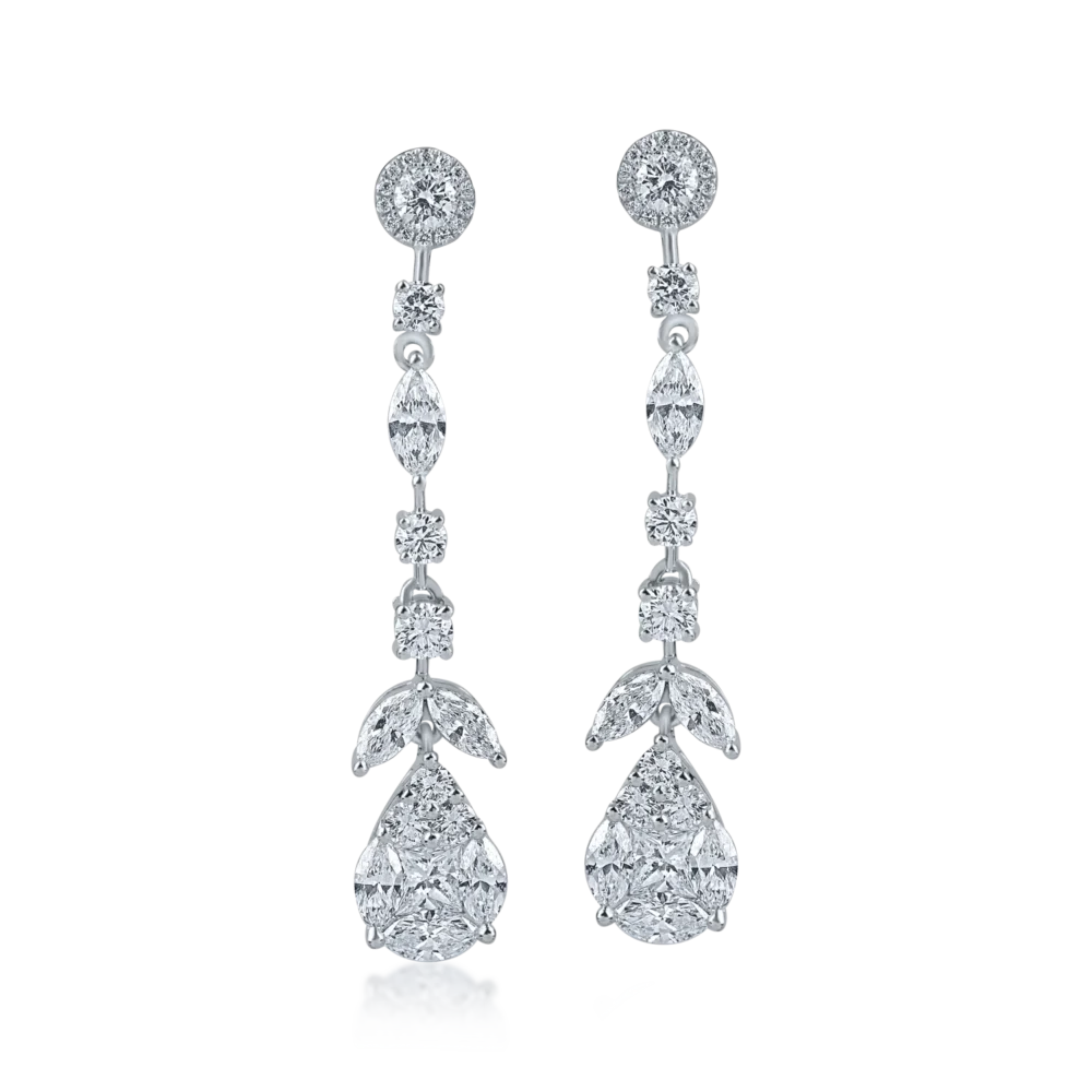 Cercei lungi din aur alb cu diamante de 2.8ct - imagine 2