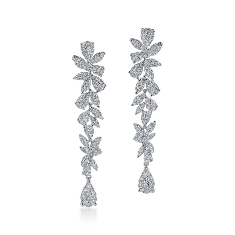 Cercei lungi din aur alb cu diamante de 1.4ct - imagine 2