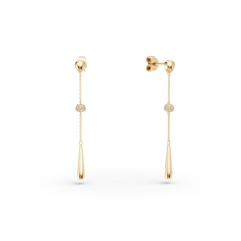 Cercei lungi din aur galben cu zirconii