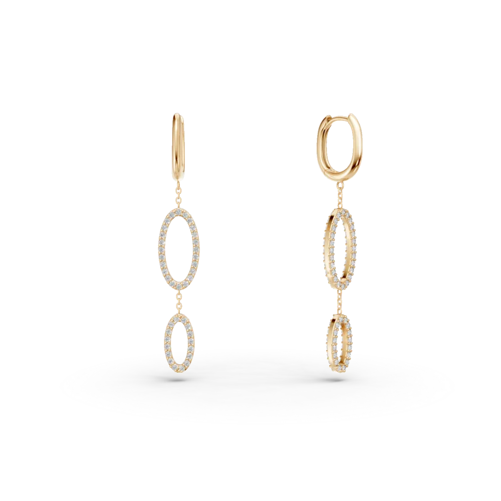 Cercei lungi din aur galben cu zirconii