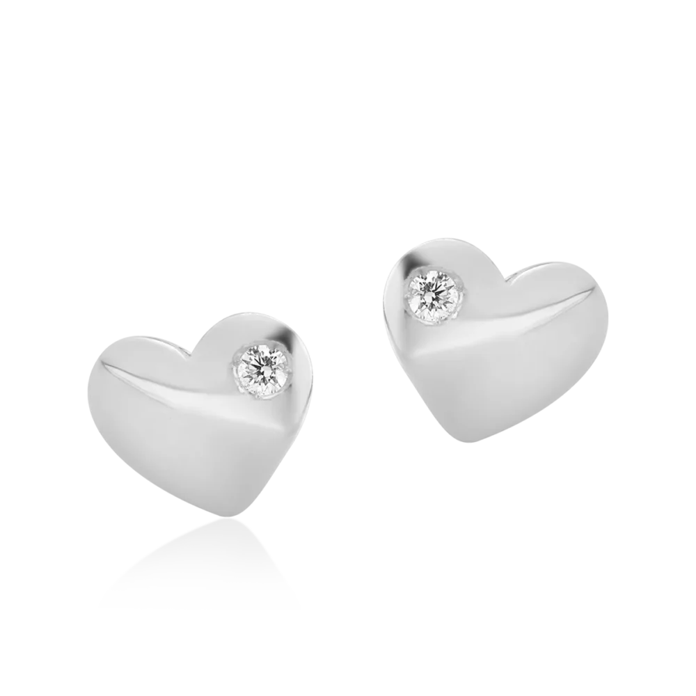 Cercei pentru copii cu inimioare din aur alb cu diamante de 0.04ct - imagine 2