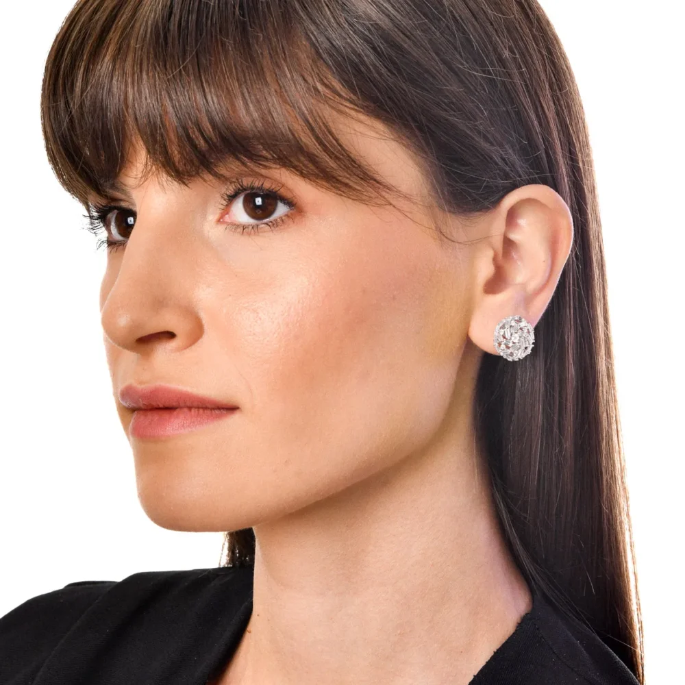 Cercei rotunzi din aur alb cu diamante baguette si rotunde de 2.1ct - imagine 3