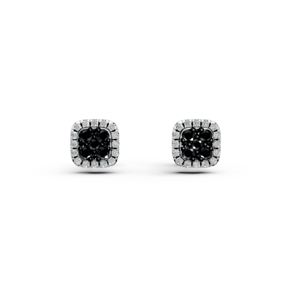 Cercei stud din aur alb cu diamante negre si incolore de 0.3ct