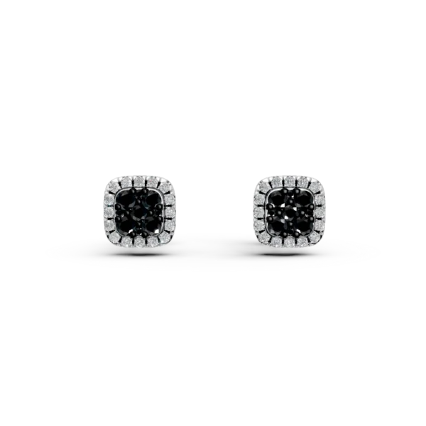 Cercei stud din aur alb cu diamante negre si incolore de 0.3ct