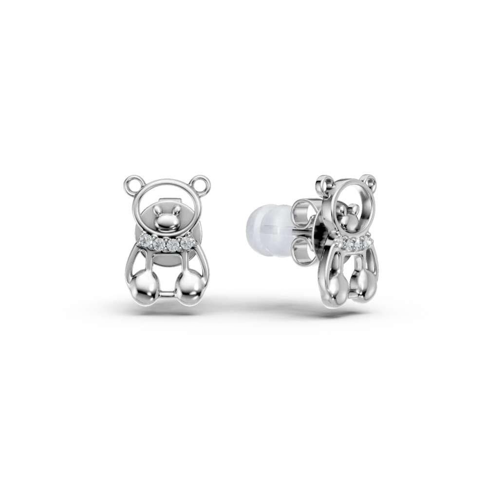 Cercei ursuleti din aur alb cu diamante de 0.2ct pentru copii