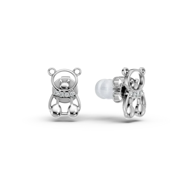Cercei ursuleti din aur alb cu diamante de 0.2ct pentru copii
