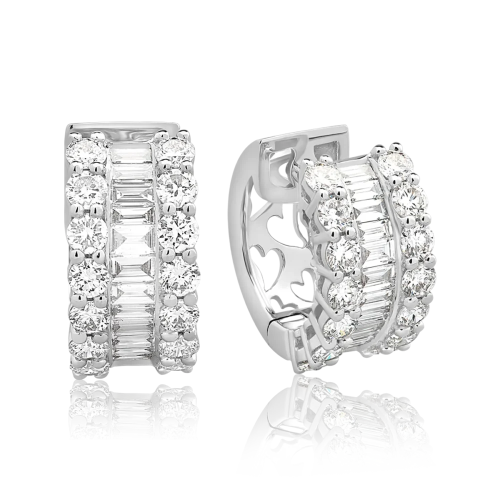 Cercei din aur alb cu diamante baguette si rotunde microsetting de 1.5ct - imagine 2