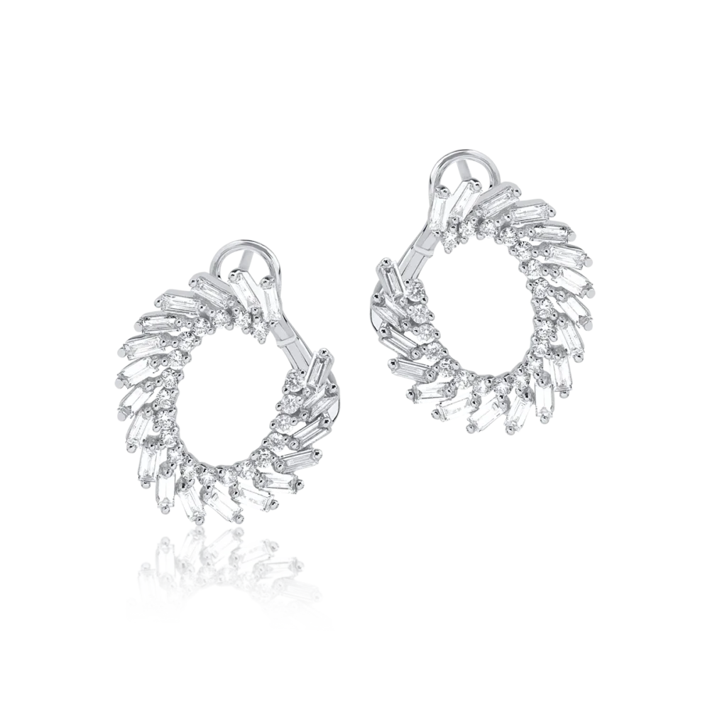 Cercei din aur alb cu diamante baguette si rotunde microsetting de 2.1ct - imagine 2