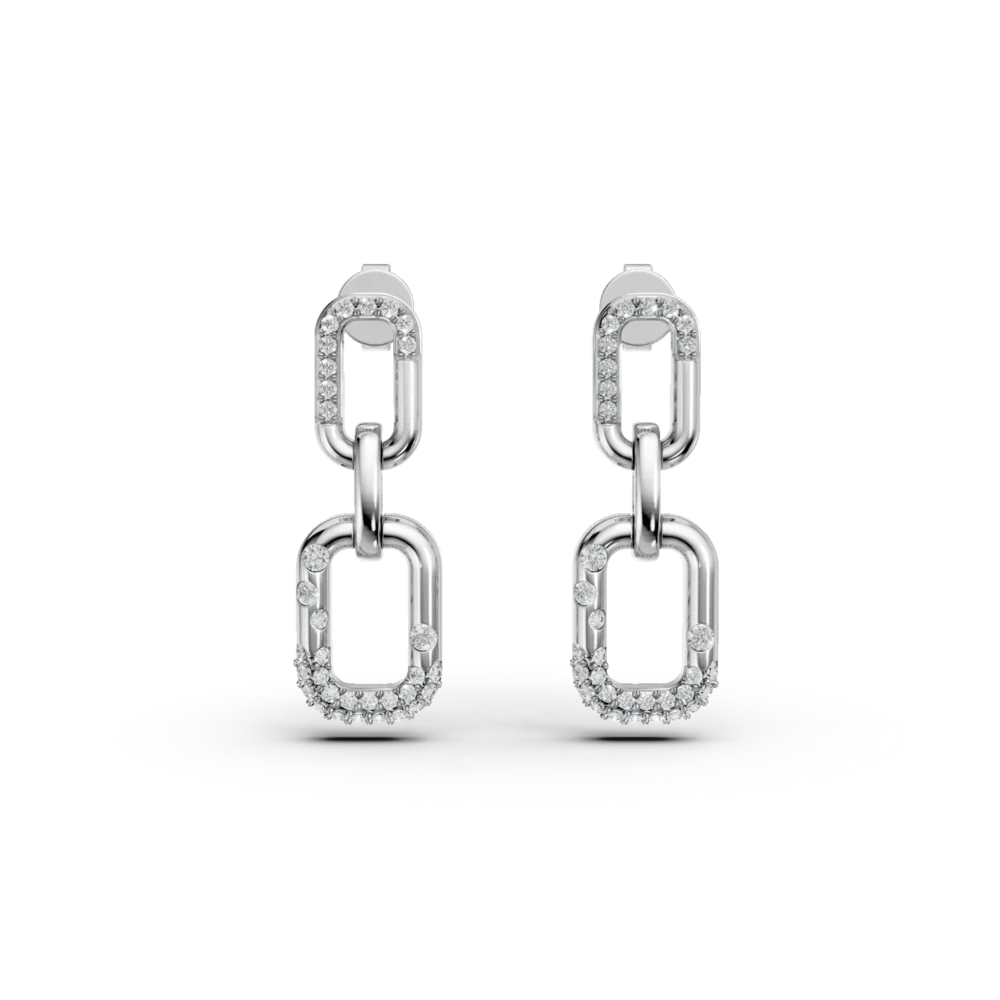 Cercei geometrici din aur alb cu diamante de 0.2ct