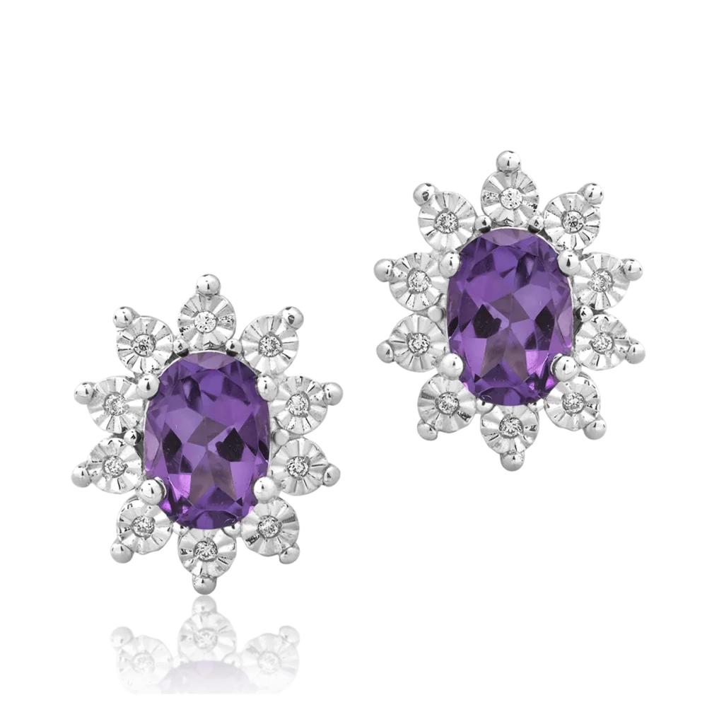 Cercei din aur alb cu ametiste ovale de 1.44ct si diamante de 0.05ct - imagine 2