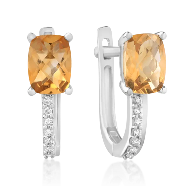 Cercei din aur alb cu citrine rectangulare de 1.606ct si diamante de 0.065ct