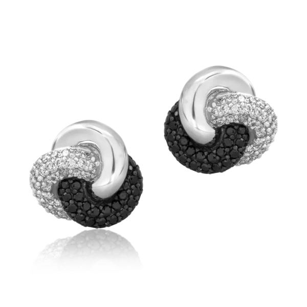 Cercei din aur alb cu diamante negre de 0.41ct si diamante de 0.37ct