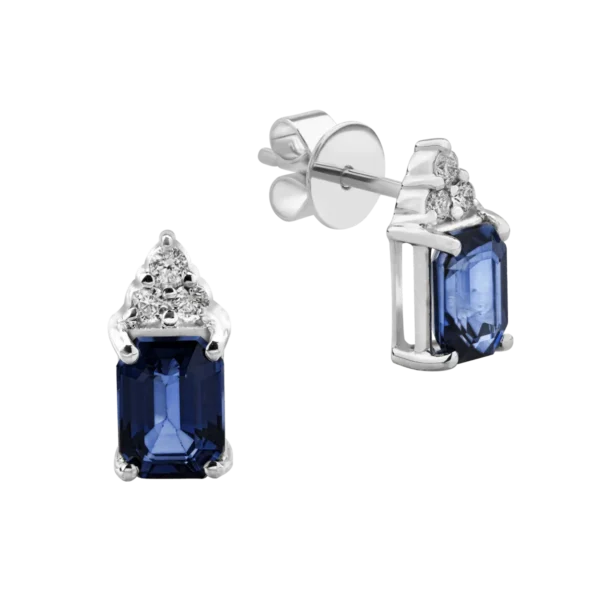 Cercei din aur alb cu safire octogonale de 2.07ct si diamante de 0.13ct