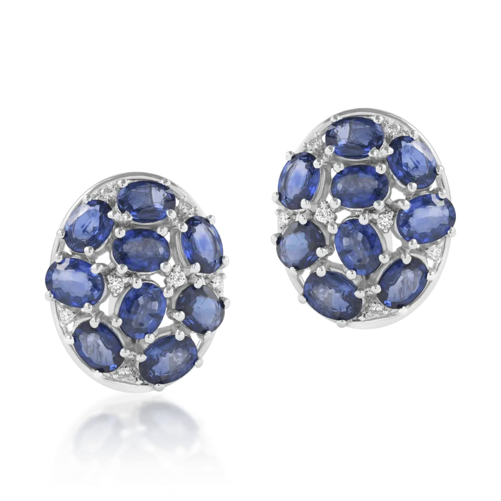 Cercei din aur alb cu safire ovale de 5.48ct si diamante de 0.12ct - imagine 2
